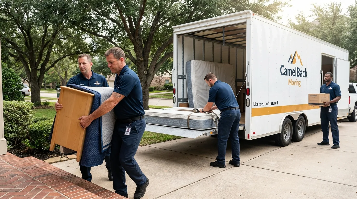 Crew loading residential truck for cross-state move from Brodheadsville, PA